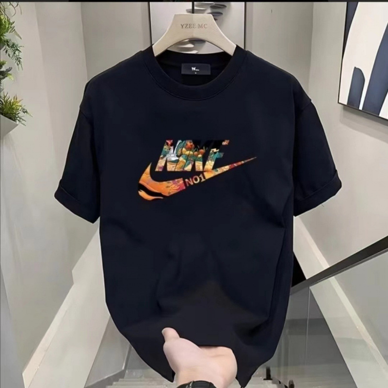 European code cross-border heavyweight pure cotton trendy brand American T-shirt men's summer design printed short-sleeved casual sports