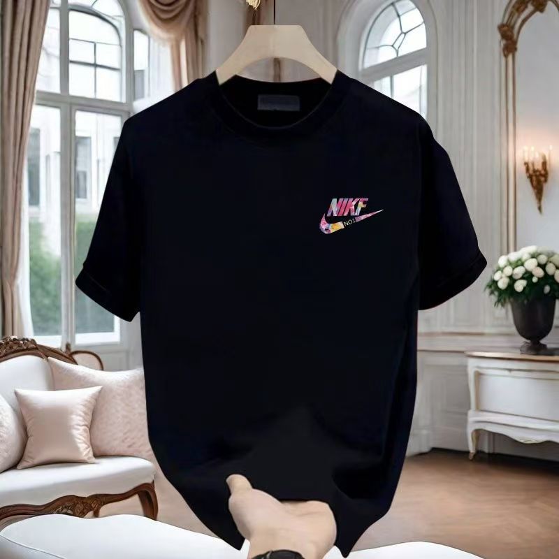 Ouma cross-border foreign trade heavyweight pure cotton short-sleeved T-shirt men's summer new high-end fashion brand loose round neck trend