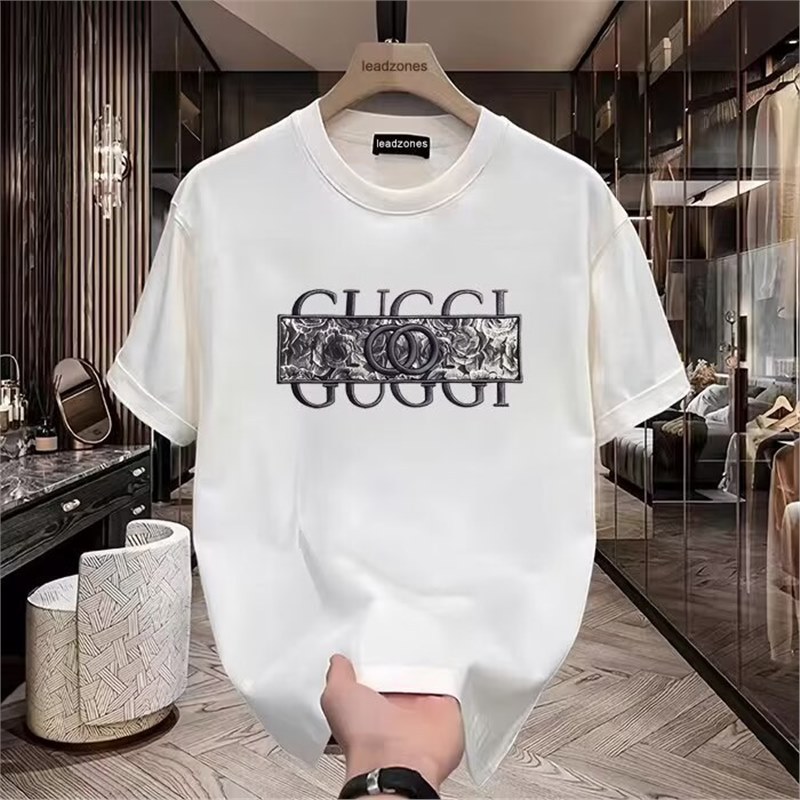 European cotton T-print T-shirt short-sleeved men's 2026 new summer casual trend popular slim high-end black