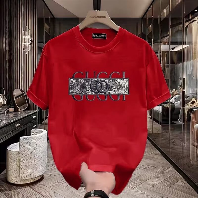 European cotton T-print T-shirt short-sleeved men's 2026 new summer casual trend popular slim high-end black