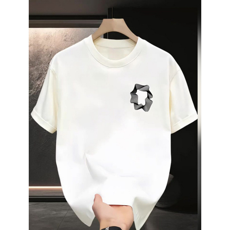 High-quality new heavyweight light luxury T-shirt versatile short-sleeved men's minimalist print popular round neck fashion loose half-sleeve