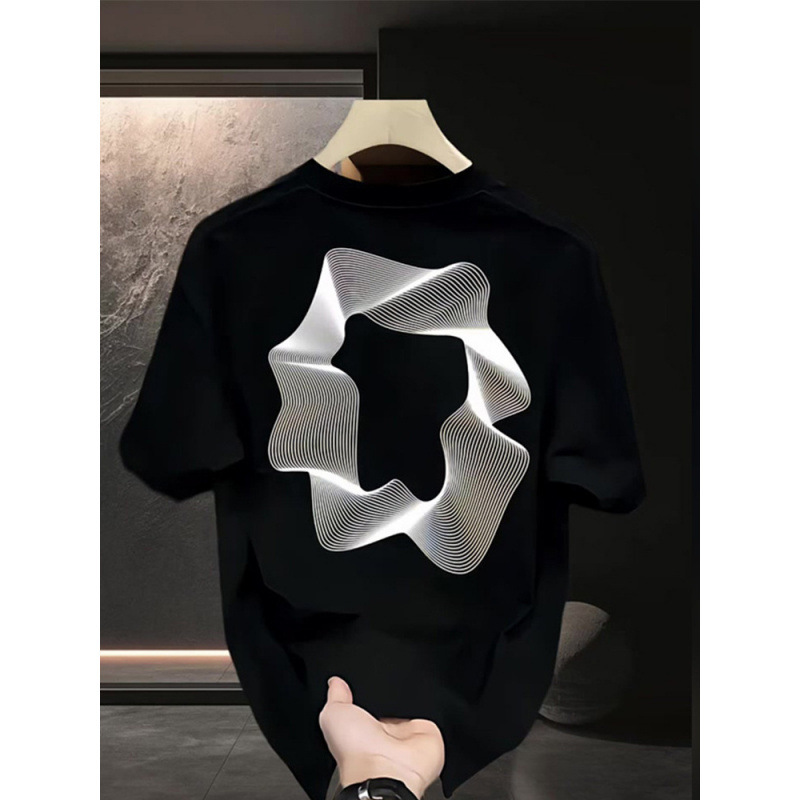 High-quality new heavyweight light luxury T-shirt versatile short-sleeved men's minimalist print popular round neck fashion loose half-sleeve