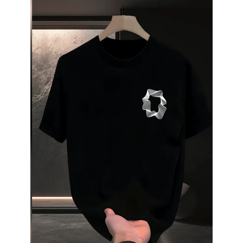 High-quality new heavyweight light luxury T-shirt versatile short-sleeved men's minimalist print popular round neck fashion loose half-sleeve