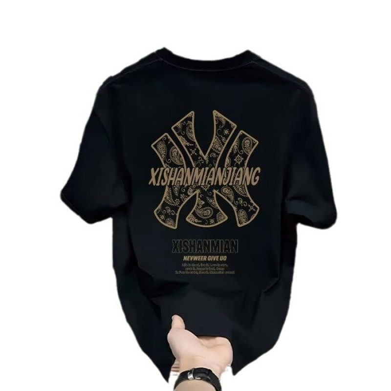 American cotton summer letter printed short-sleeved T-shirt simple top men's T-shirt loose half-sleeved bottoming shirt trendy brand