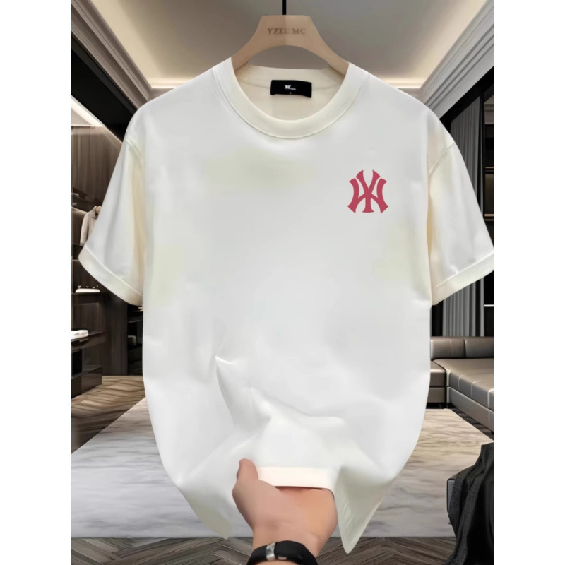 European code cross-border cotton pure cotton American summer short-sleeved heavy cotton T-shirt men's new loose trendy couple style back