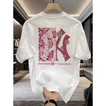 European code cross-border cotton pure cotton American summer short-sleeved heavy cotton T-shirt men's new loose trendy couple style back