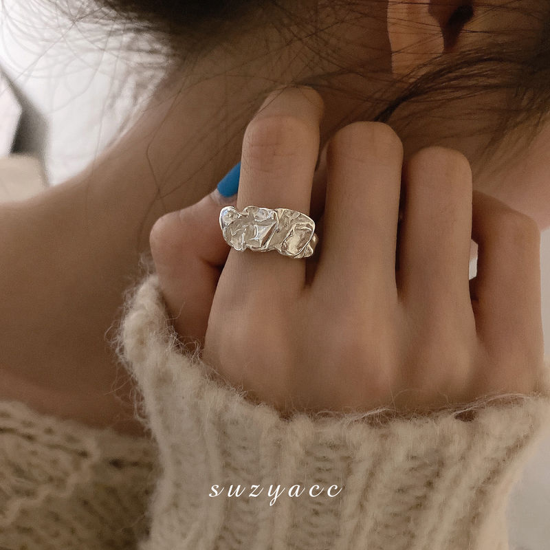 New pleated personalized ring for women, retro fashion, irregular concave and convex opening ring, index finger ring