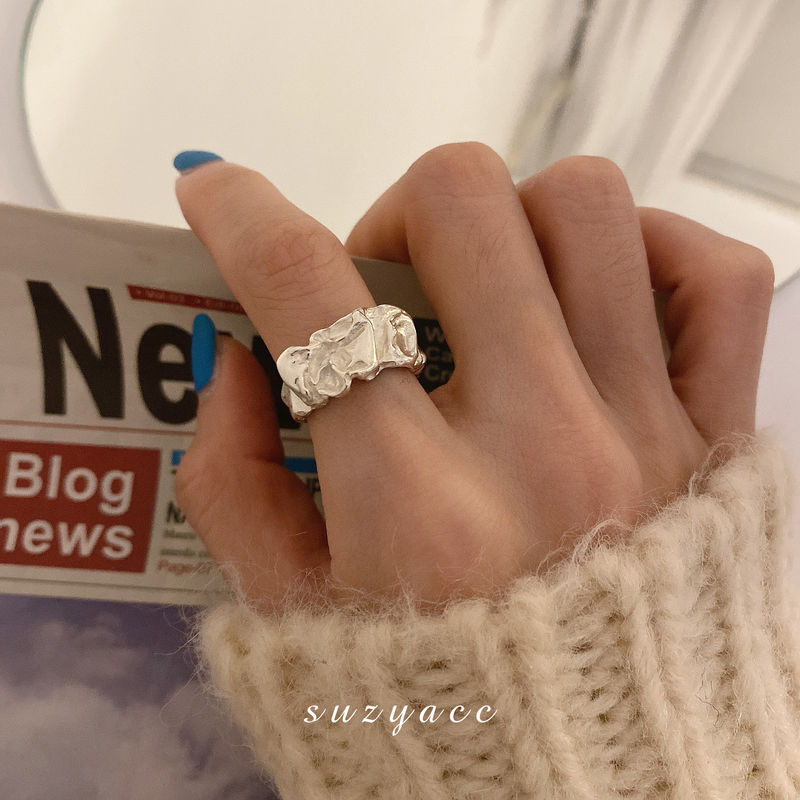 New pleated personalized ring for women, retro fashion, irregular concave and convex opening ring, index finger ring