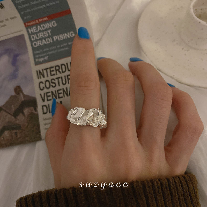 New pleated personalized ring for women, retro fashion, irregular concave and convex opening ring, index finger ring