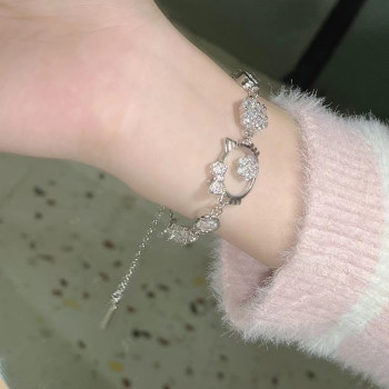 Flash Diamond Kltty Cat Bracelet Women's New Niche High-end Cute Fairy Trend Bracelet