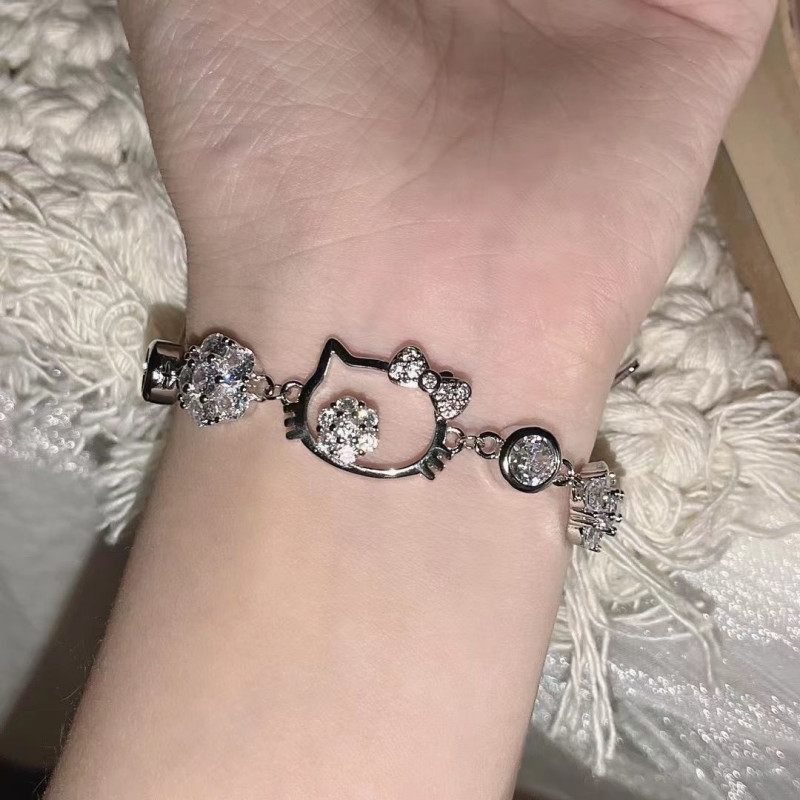 Flash Diamond Kltty Cat Bracelet Women's New Niche High-end Cute Fairy Trend Bracelet