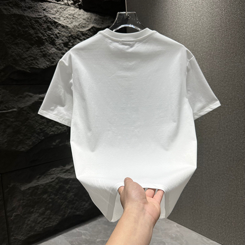 Cross-border European code hot style heavy letter embroidery summer trend pure cotton short-sleeved T-shirt men's round neck Korean version slim