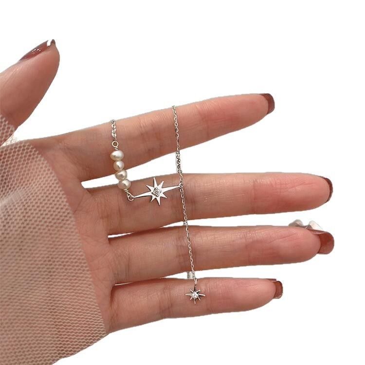 Eight-pointed star spliced ​​pearl necklace women's light luxury niche clavicle chain 2022 new style simple and high-end accessories