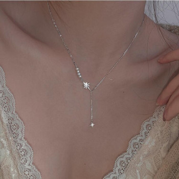 Eight-pointed star spliced ​​pearl necklace women's light luxury niche clavicle chain 2022 new style simple and high-end accessories