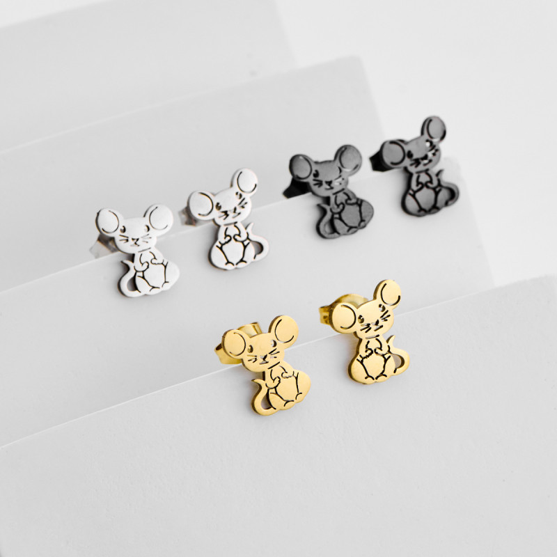 New spot wholesale Korean style fashion earrings stainless steel cartoon small animal mouse personalized ladies earrings