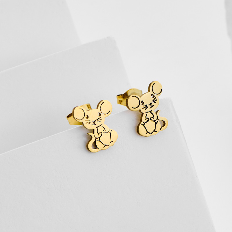 New spot wholesale Korean style fashion earrings stainless steel cartoon small animal mouse personalized ladies earrings