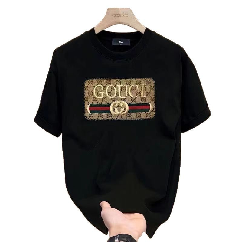 Source heavyweight pure cotton trendy brand printed men's short-sleeved T-shirt summer hot trend handsome loose T-shirt