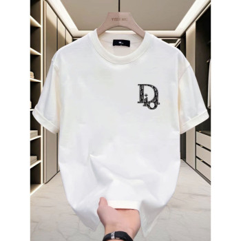 Exclusively for cross-border summer new pure cotton men's Korean style casual and versatile round neck short-sleeved T-shirt, pure cotton, light luxury and handsome