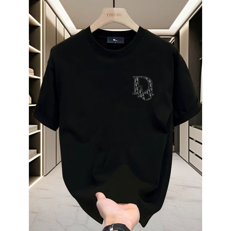 Exclusively for cross-border summer new pure cotton men's Korean style casual and versatile round neck short-sleeved T-shirt, pure cotton, light luxury and handsome
