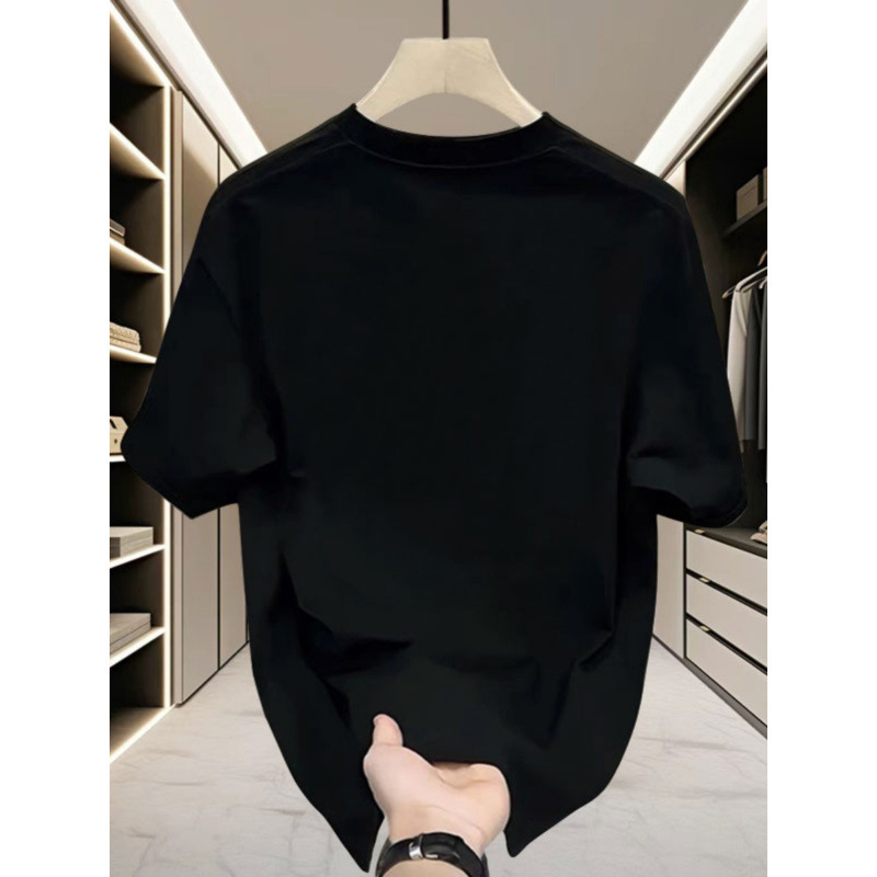 Ouma cross-border cotton 2026 new summer double yarn combed men's short-sleeved T-shirt loose and trendy