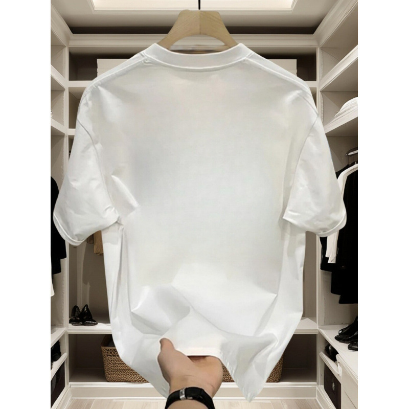 Ouma cross-border cotton 2026 new summer double yarn combed men's short-sleeved T-shirt loose and trendy