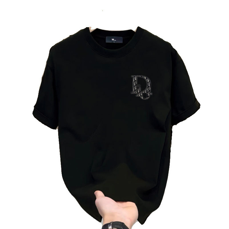 Ouma cross-border cotton 2026 new summer double yarn combed men's short-sleeved T-shirt loose and trendy