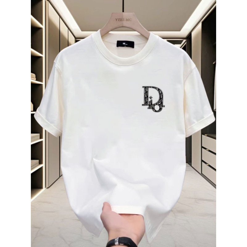 Ouma cross-border cotton 2026 new summer double yarn combed men's short-sleeved T-shirt loose and trendy