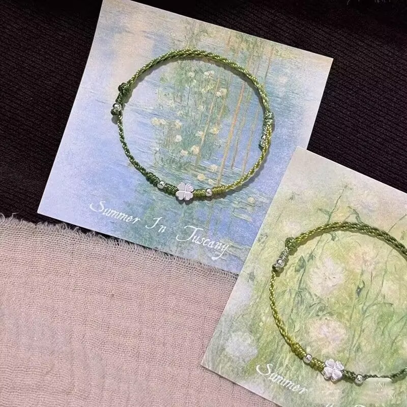 2025 new niche exquisite lucky four-leaf clover bracelet versatile hand-woven ultra-thin bracelet