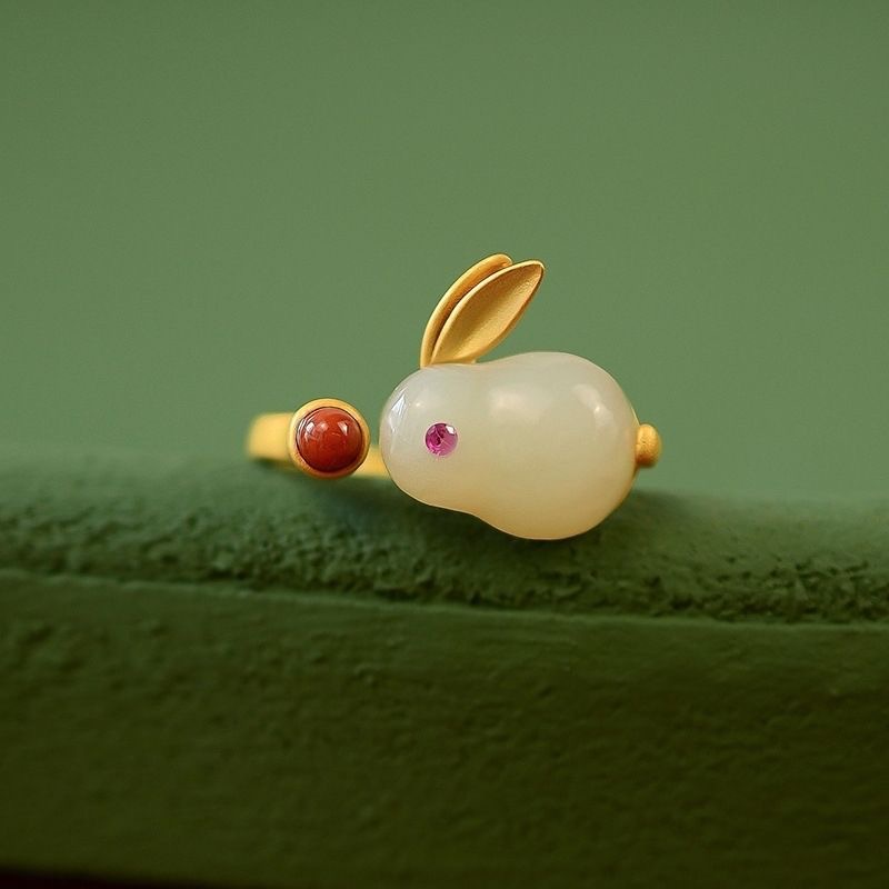 Little rabbit ring for women, ancient style, ethnic retro opening, niche design ring, index finger, niche design, versatile