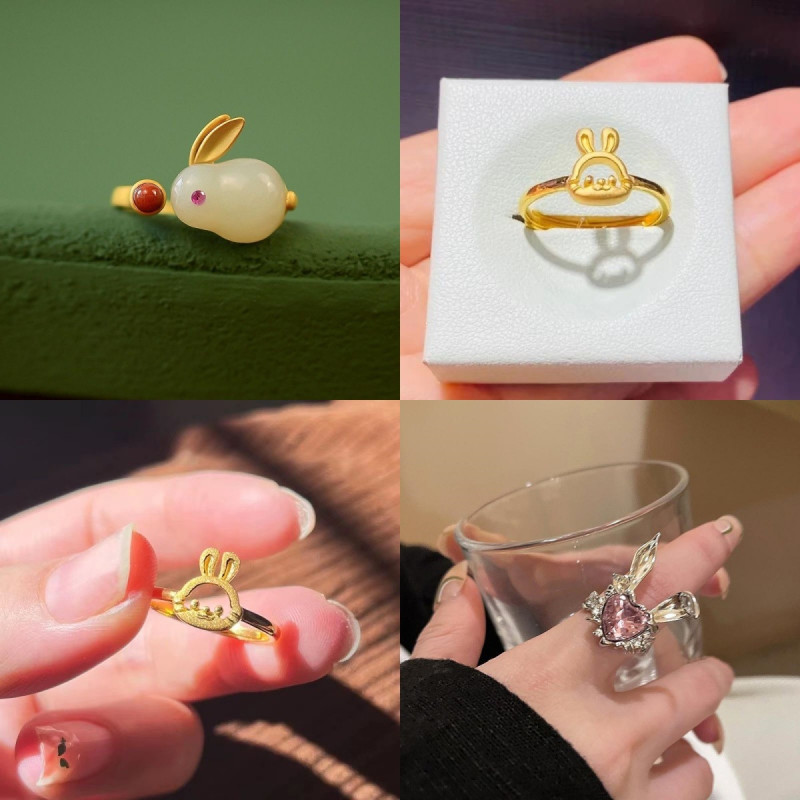 Little rabbit ring for women, ancient style, ethnic retro opening, niche design ring, index finger, niche design, versatile