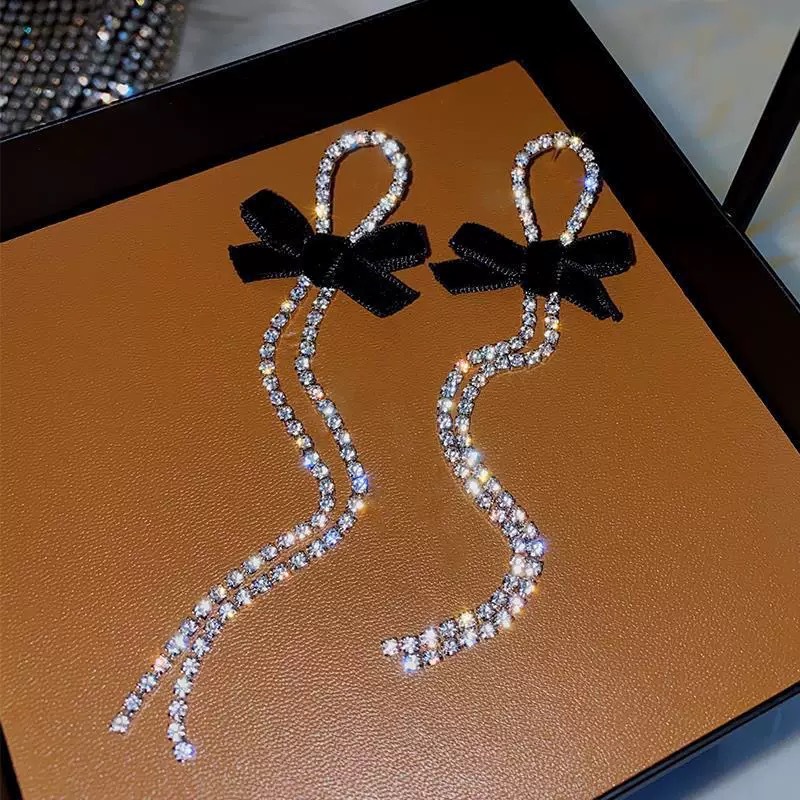New long bow tassel earrings high-end retro slim earrings
