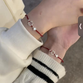 Six-pointed star clover red bracelet simple adjustable ins niche versatile red rope sister bestie bracelet