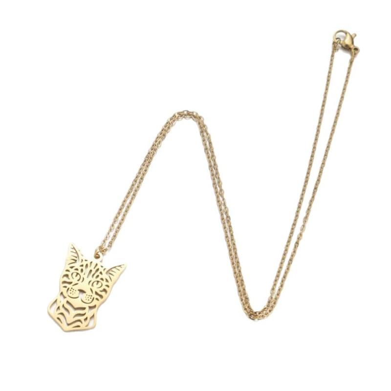 Stainless steel 18K gold electroplated necklace men's and women's light luxury cute animal cat pendant necklace spot wholesale