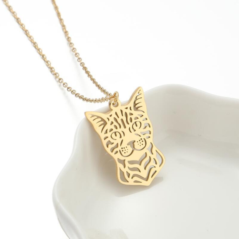 Stainless steel 18K gold electroplated necklace men's and women's light luxury cute animal cat pendant necklace spot wholesale