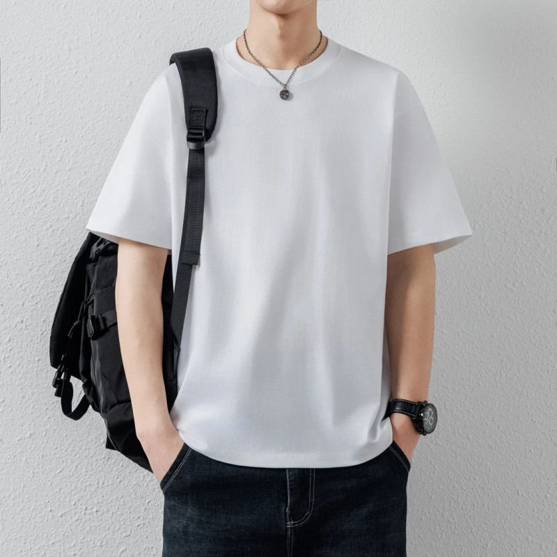 Pure cotton men's short-sleeved T-shirt men's summer casual loose youth five-point handsome top trendy men's T-shirt