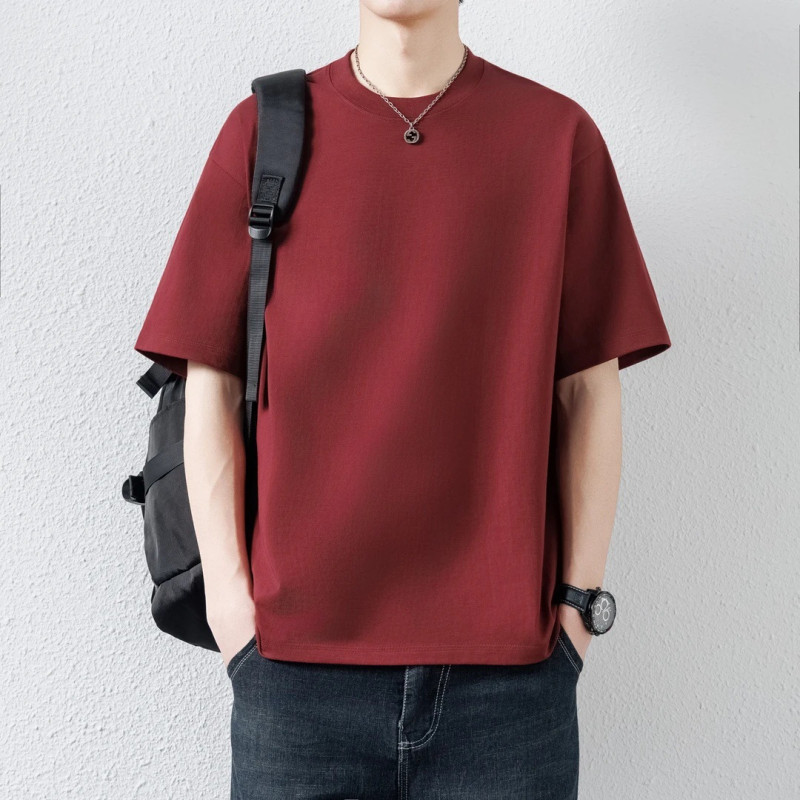 Pure cotton men's short-sleeved T-shirt men's summer casual loose youth five-point handsome top trendy men's T-shirt