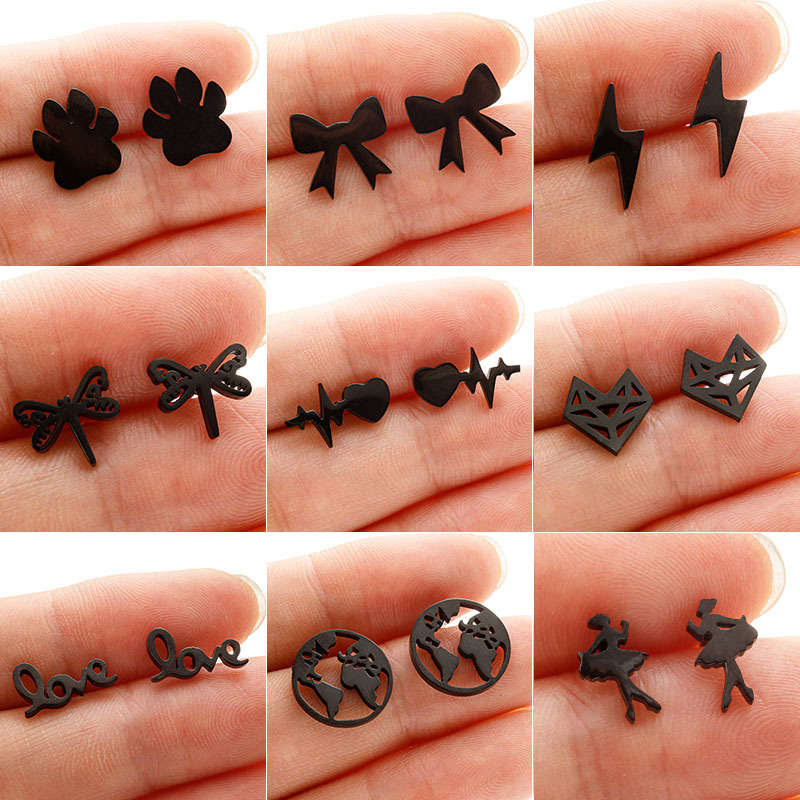 Stainless steel cutting mini small earrings for girls light luxury bow love heartbeat love 18k gold earrings wholesale
