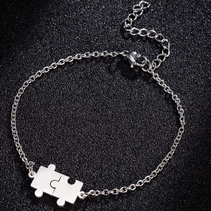 Versatile stainless steel bracelet niche design couple puzzle pendant men and women simple bracelet adjustable accessories