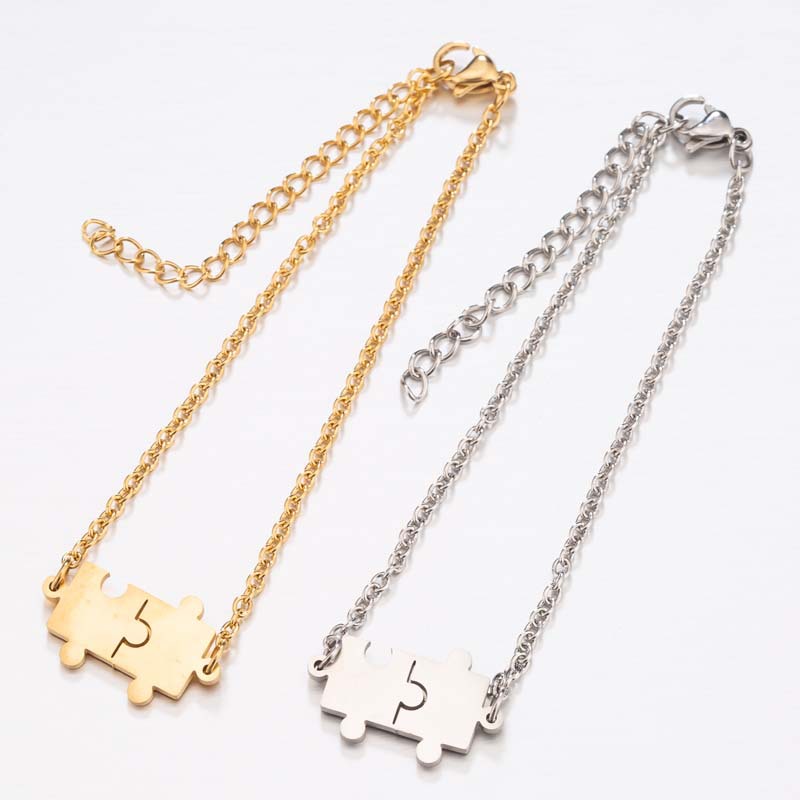 Versatile stainless steel bracelet niche design couple puzzle pendant men and women simple bracelet adjustable accessories