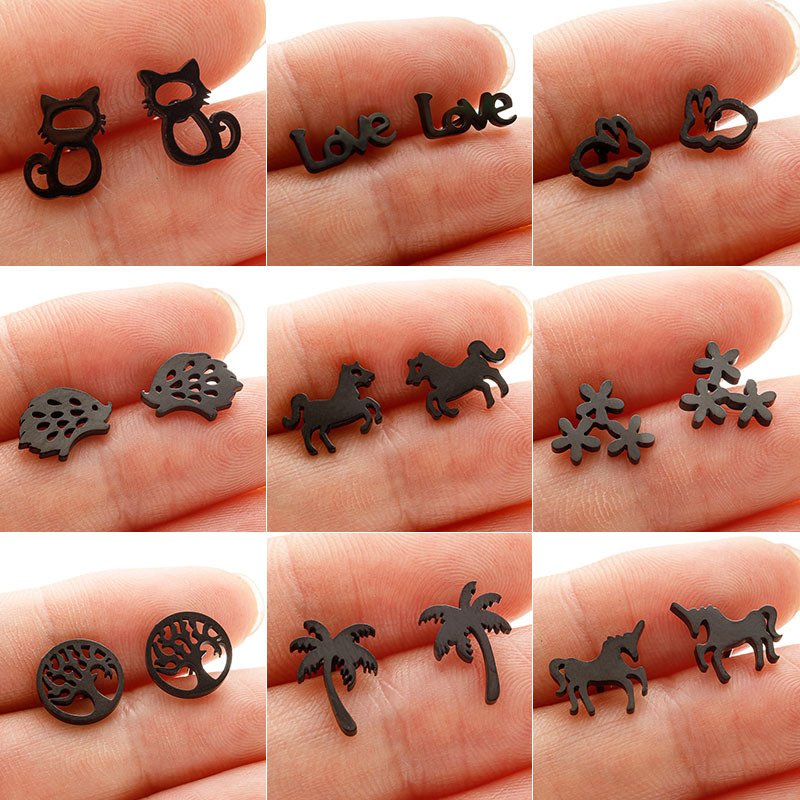 Cross-border new product stainless steel cut cute kitten rabbit hedgehog unicorn earrings sweet animal earrings
