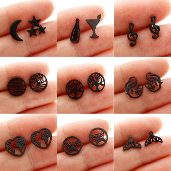 Cross-border stainless steel earrings, earrings for girls, niche tree of life, musical notes, butterfly mother holding her child, star and moon earrings