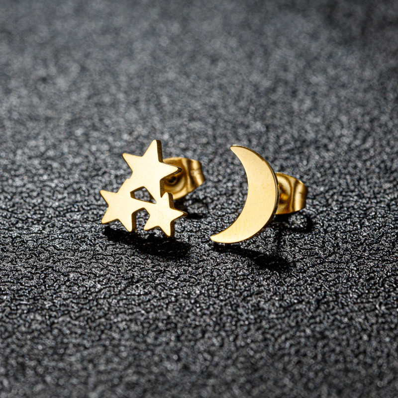 Cross-border stainless steel earrings, earrings for girls, niche tree of life, musical notes, butterfly mother holding her child, star and moon earrings