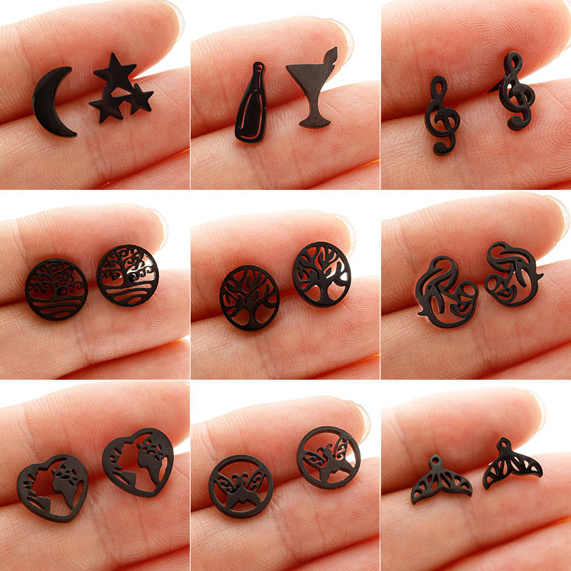 Cross-border stainless steel earrings, earrings for girls, niche tree of life, musical notes, butterfly mother holding her child, star and moon earrings