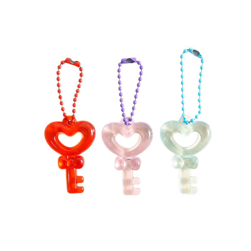 Creative heart-shaped key pendant bead chain key chain ring pendant colorful bag pendant diy handmade materials wholesale