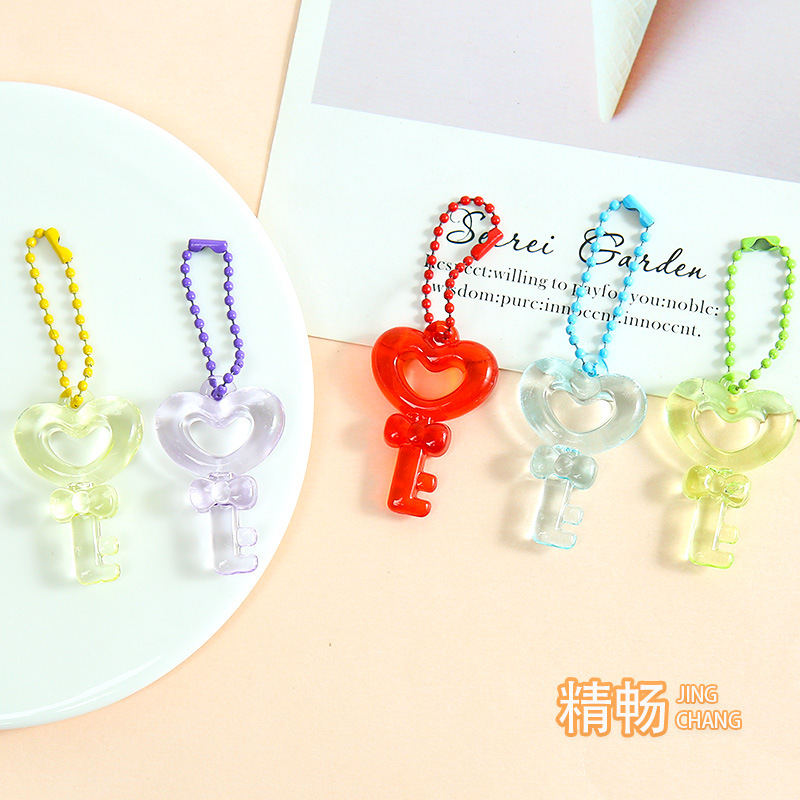 Creative heart-shaped key pendant bead chain key chain ring pendant colorful bag pendant diy handmade materials wholesale