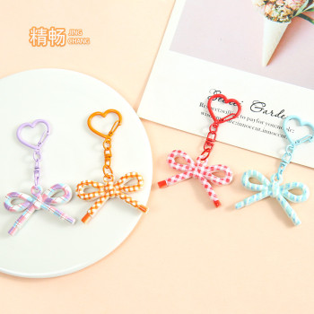 Colorful pattern bow love buckle with 8-character buckle sweet keychain bag jewelry decoration small pendant wholesale
