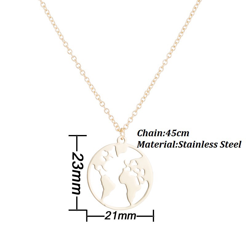 European and American simple stainless steel world map necklace pendant new couple necklace niche design jewelry accessories