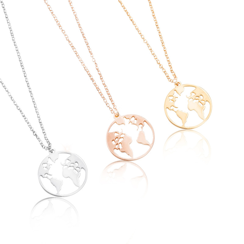 European and American simple stainless steel world map necklace pendant new couple necklace niche design jewelry accessories