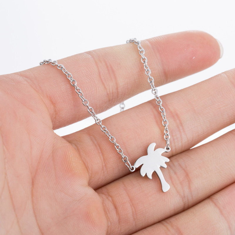 European and American coconut tree necklace stainless steel summer new style small fresh and simple coconut tree pendant clavicle chain wholesale