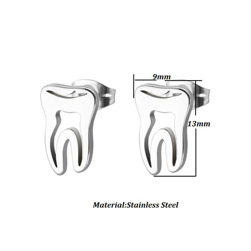 Japanese and Korean version of cute hollow tooth-shaped earrings, simple and personalized stainless steel hollow earrings, earrings, small earrings foreign trade